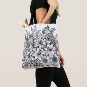 Parrots And Lilly Ready for Colouring  Tote Bag