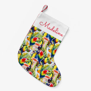 Parrots And Palm Leaves Add Your Name Small Christmas Stocking