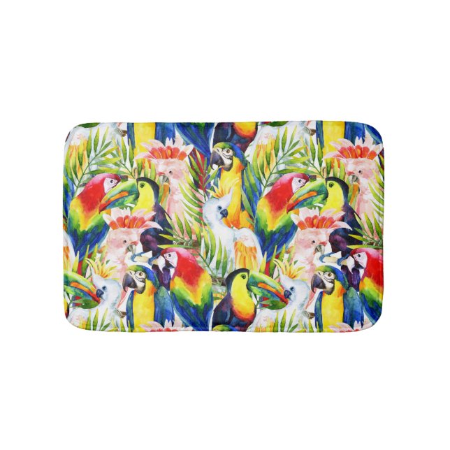 Parrots And Palm Leaves Bath Mat (Front)