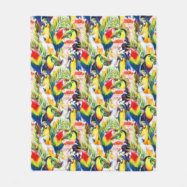Parrots And Palm Leaves Fleece Blanket (Front)