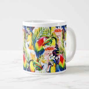 Parrots And Palm Leaves Large Coffee Mug