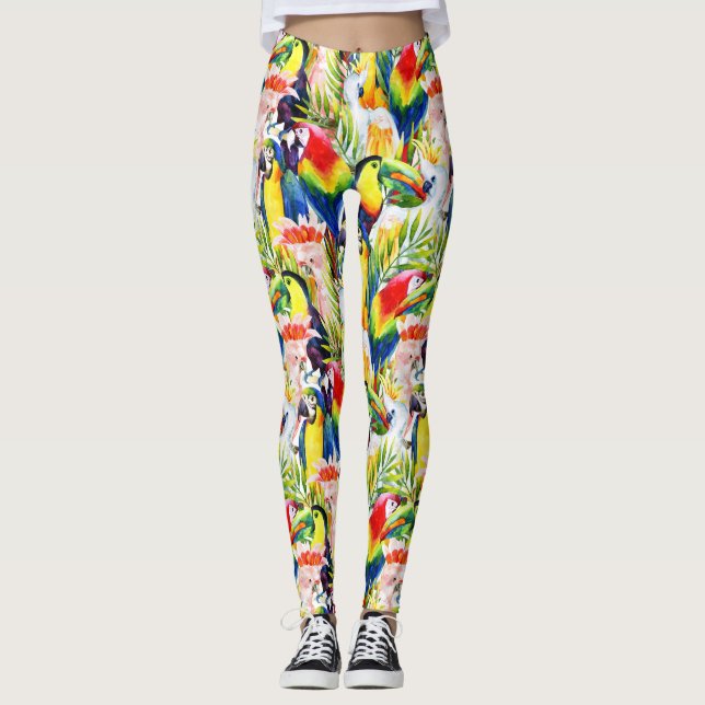 Parrots And Palm Leaves Leggings (Front)