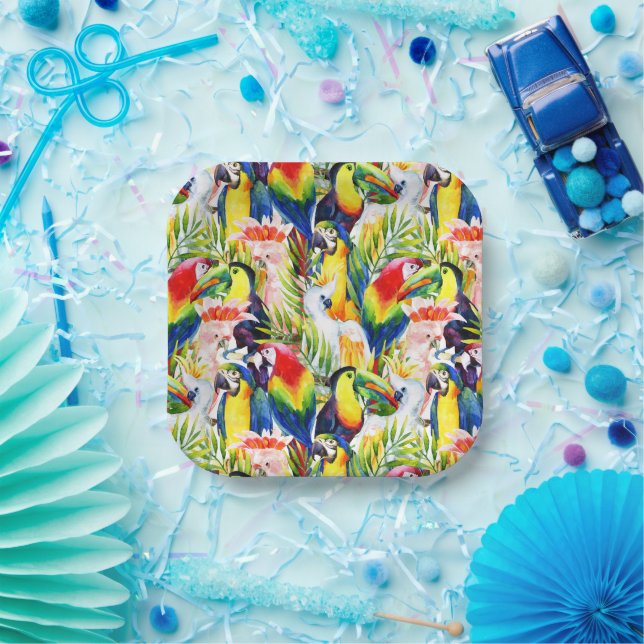 Parrots And Palm Leaves Paper Plate (Party)