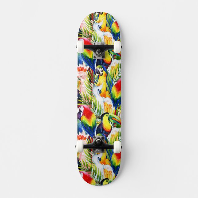 Parrots And Palm Leaves Skateboard (Front)