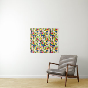 Parrots And Palm Leaves Tapestry