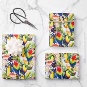 Parrots And Palm Leaves Wrapping Paper Sheet