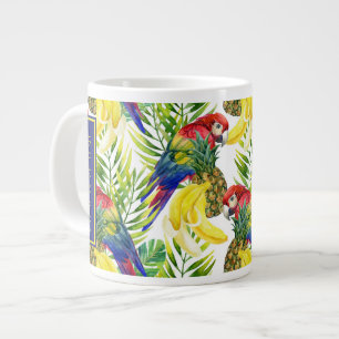 Parrots And Tropical Fruit   Add Your Name Large Coffee Mug