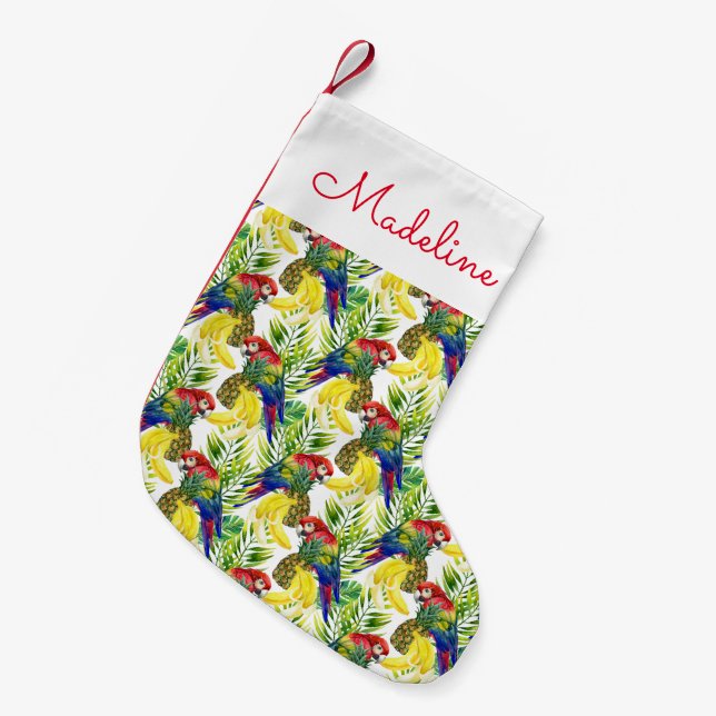 Parrots And Tropical Fruit | Add Your Name Small Christmas Stocking (Front (Hanging))