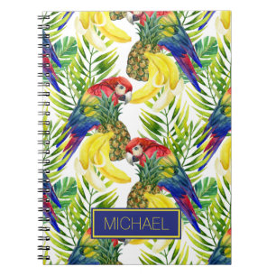 Parrots And Tropical Fruit Add Your Name Spiral Notebook