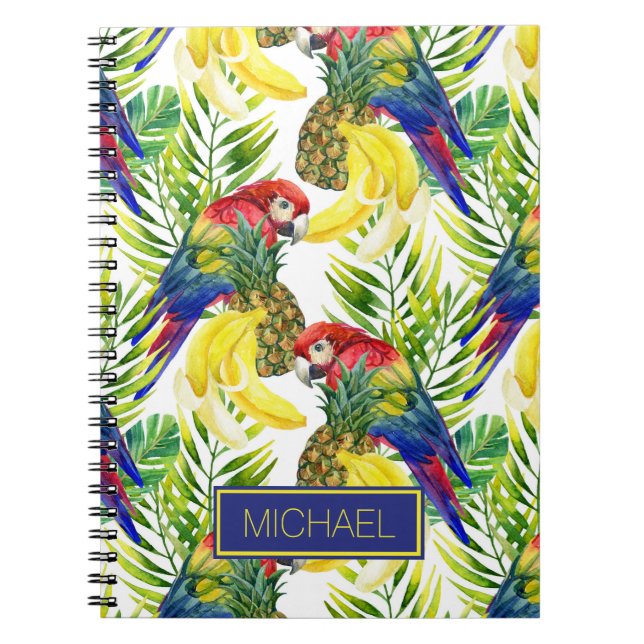 Parrots And Tropical Fruit | Add Your Name Spiral Notebook (Front)