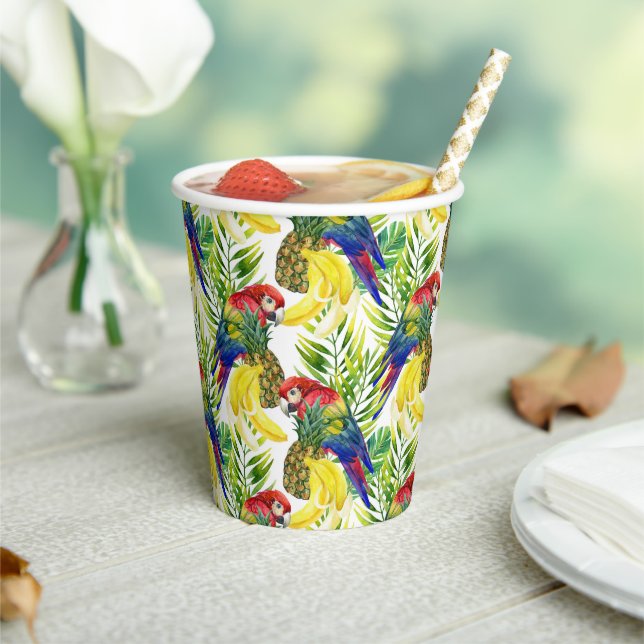 Parrots And Tropical Fruit Paper Cups (Insitu)