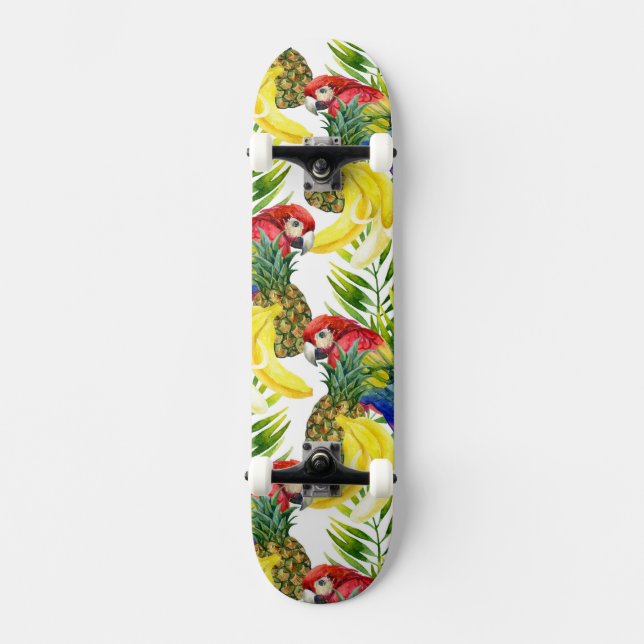 Parrots And Tropical Fruit Skateboard (Front)