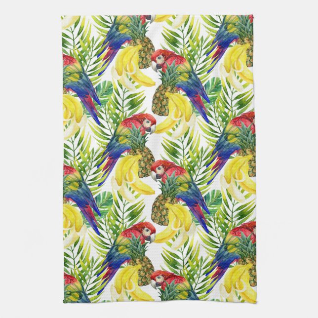 Parrots And Tropical Fruit Tea Towel (Vertical)