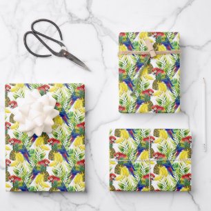 Parrots And Tropical Fruit Wrapping Paper Sheet