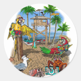 Parrots Beach Party Classic Round Sticker