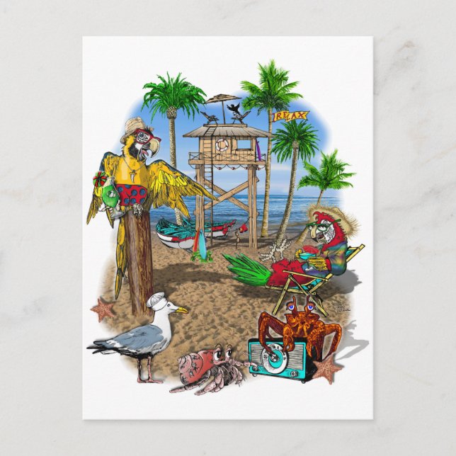 Parrots Beach Party Invitation Postcard (Front)