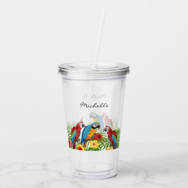 Parrots birds name acrylic tumbler (Back)