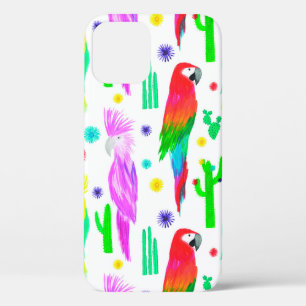 Parrots colourful seamless hand drawn pattern iPhone 12 case