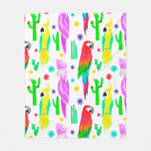 Parrots colourful seamless hand drawn pattern fleece blanket