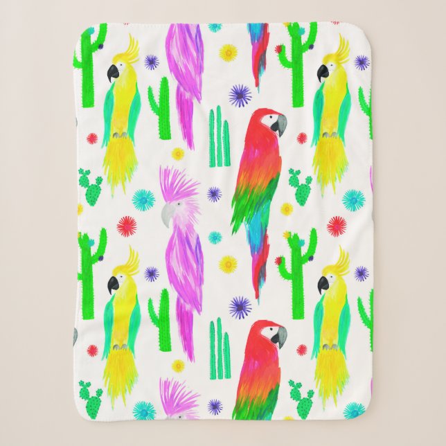 Parrots colourful seamless hand drawn pattern sherpa blanket (Front)