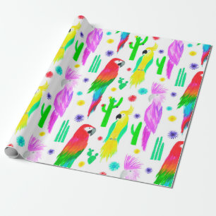 Parrots colourful seamless hand drawn pattern wrapping paper