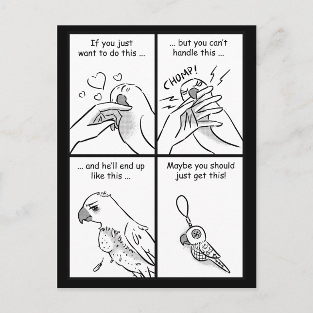 Parrots do bite postcard (Front)