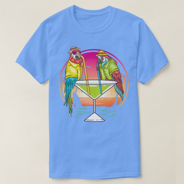 Parrots Drinking Margarita Hawaiian Birds Gift T-Shirt (Design Front)