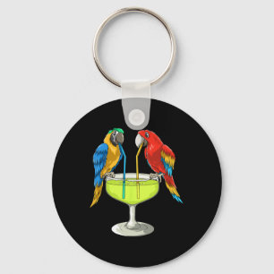 Parrots Drinking Margarita Hawaiian Vacation Beach Key Ring