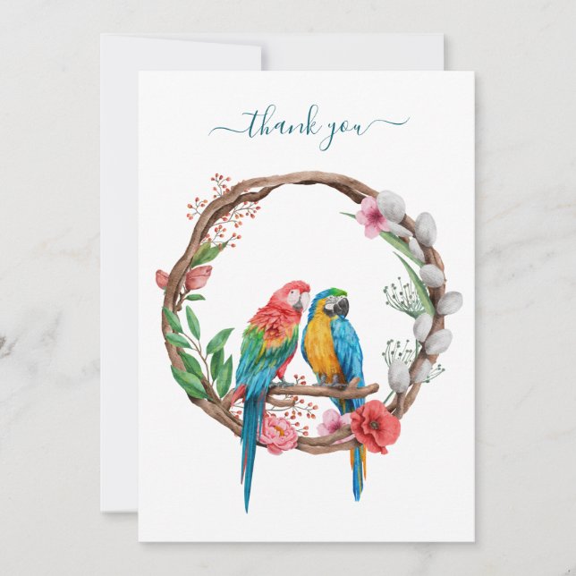 Parrots Macaw Birds Colourful Floral Thank you Car (Front)