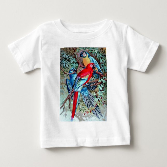 Parrots macaw wild birds colourful painting baby T-Shirt (Front)