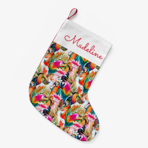 Parrots & Palm Leaves Add Your Name Small Christmas Stocking