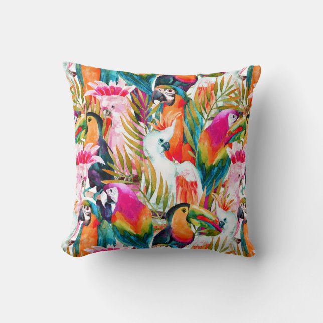Parrots & Palm Leaves Cushion (Front)