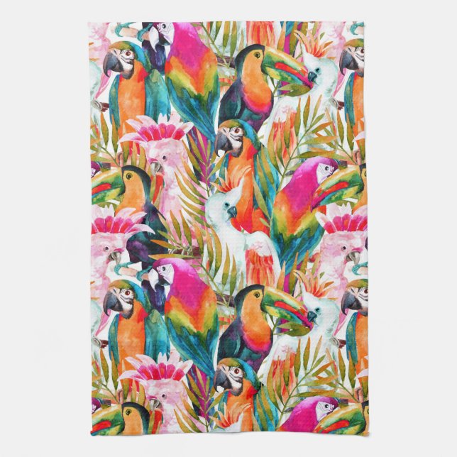 Parrots & Palm Leaves Tea Towel (Vertical)
