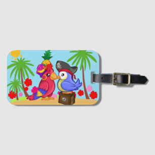 Parrots Pirates Treasure Love Cartoon Luggage Tag