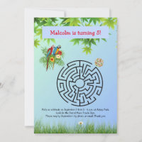 Parrots puzzle maze on birthday invitations
