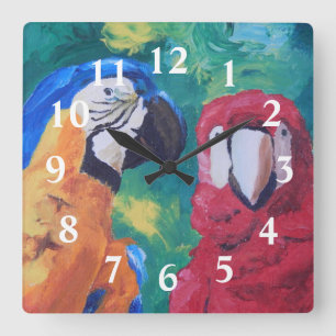 Parrots Square Wall Clock