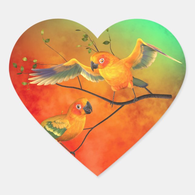 Parrots Sun Conures Heart Sticker (Front)