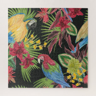 Parrots, tropical, watercolor, seamless pattern. jigsaw puzzle