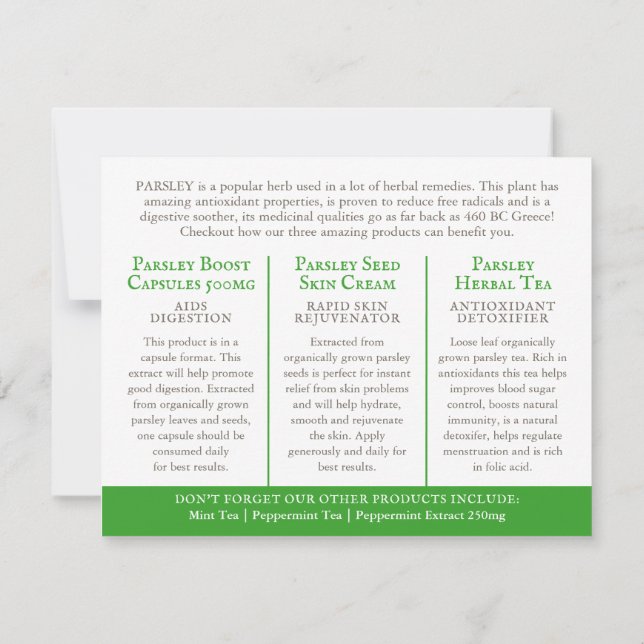 Parsley herbalists medicinal three products info (Back)
