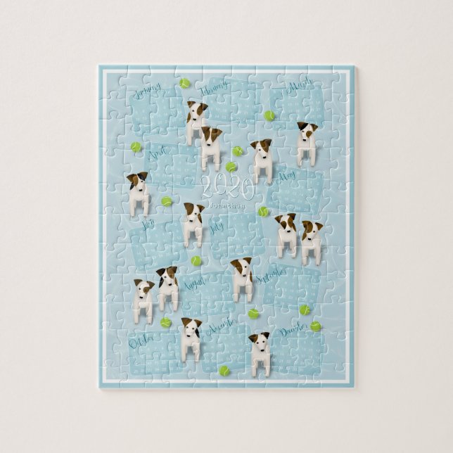 Parson Jack Russell Terriers blue 2020 calendar Jigsaw Puzzle (Vertical)