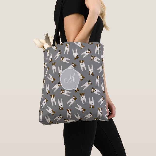 Parson Jack Russell Terriers pattern dark grey Tote Bag (Close Up)