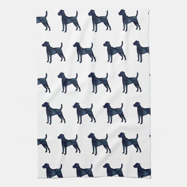 Parson Russel Terrier Black Watercolor Tea Towel (Vertical)