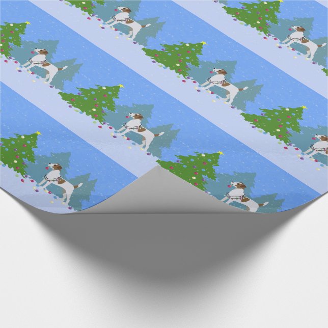 Parson Russell Terrier Decorating Christmas Tree Wrapping Paper (Corner)