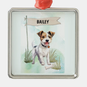 Parson Russell Terrier Watercolor Personalised Dog Metal Tree Decoration