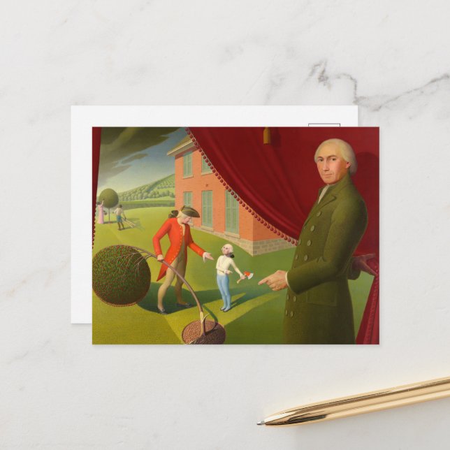 Parson Weems' Fable by Grant Wood Holiday Postcard (Front/Back In Situ)