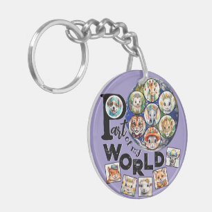 Part of My World Earth Animals Family Purple Text  Key Ring