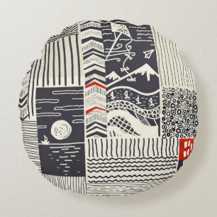 Part of wood with peeled green paint,  abstract te round cushion