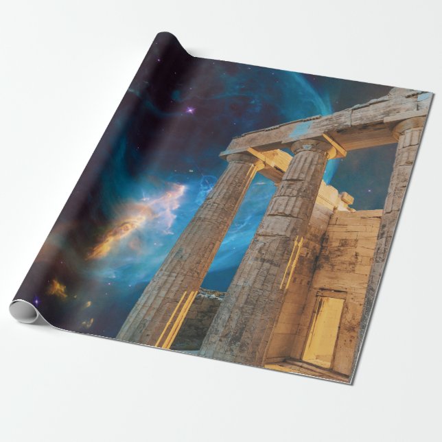 Parthenon Acropolis Greece Meets Space Wrapping Paper (Unrolled)