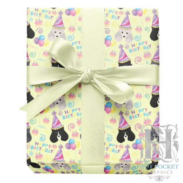 Parti Poodle Birthday Gift Wrapping Paper Yellow (Creator Uploaded)