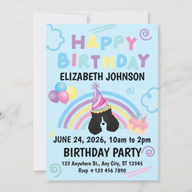 Parti Poodle Birthday Invitation in Blue (Front)
